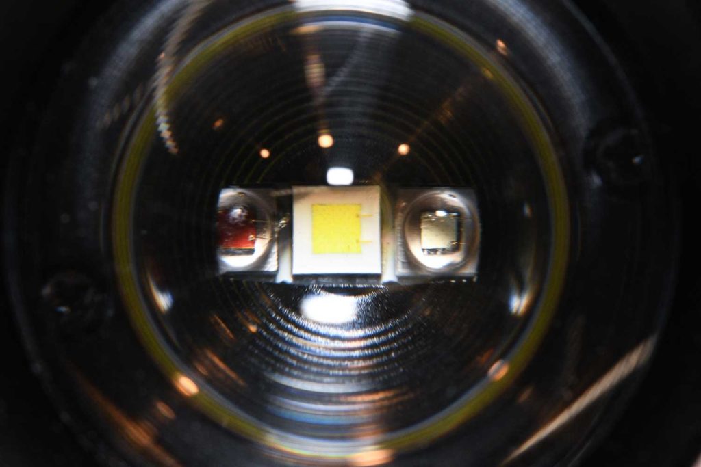 close up of LED inside flashlight