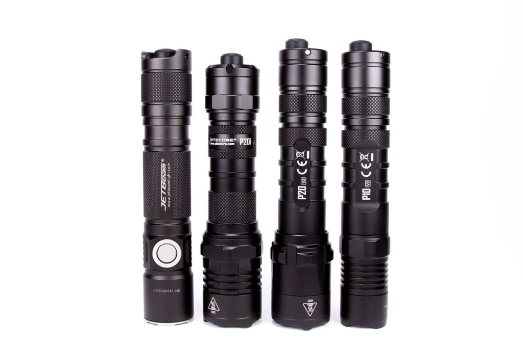 4 tactical flashlights in a row